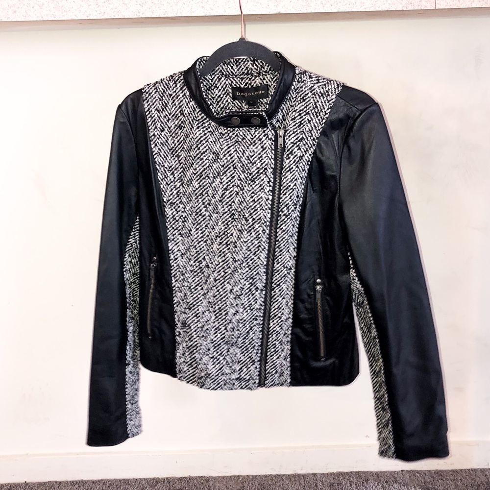 Bagatelle Leather & Wool Moto Jacket - Large